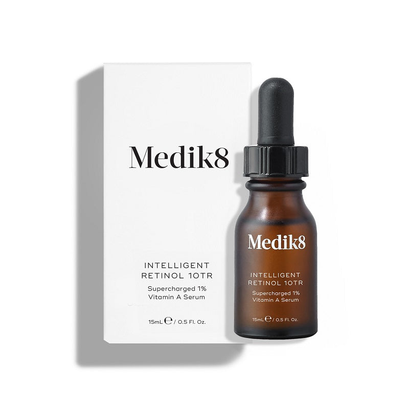 Medik8 Intelligent Retinol 10TR serum, amber dropper bottle with box