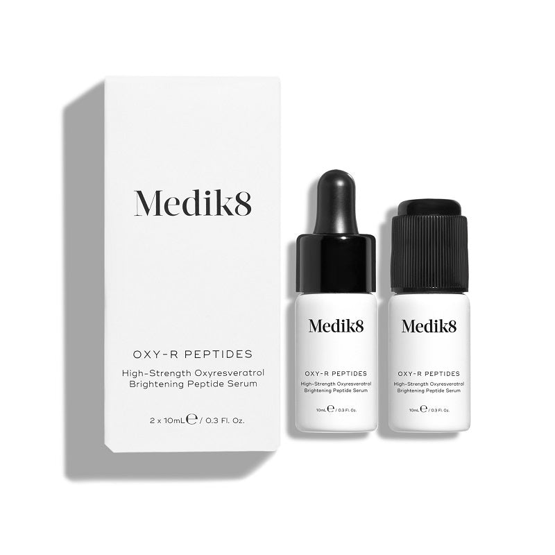 Medik8 Oxy-R Peptides, two small dropper bottles with box
