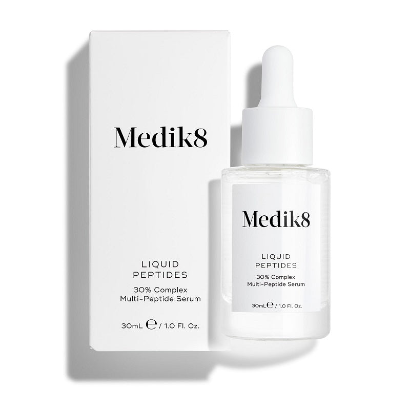 Medik8 Liquid Peptides multi-peptide serum, 30ml clear dropper bottle with box